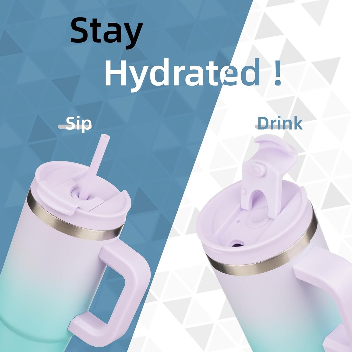 40 oz Tumbler with Handle and 2 Straws,2 in 1 Lid Insulated Water Bottle Stainless Steel Travel Coffee Mug,Lavender Green