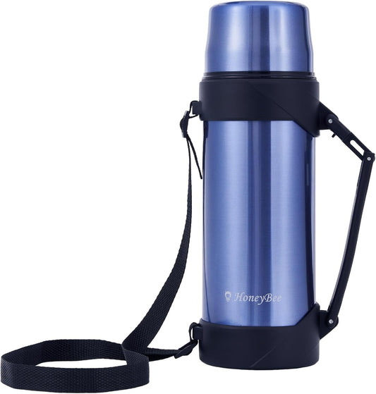 HoneyBee Insulated Water Bottle 68 Ounce Thermos For Hot & Cold Drink, 18/8 Stainless Steel Vacuum Insulation BPA Free, Travel Keep Liquid Hot For 24 Hours (Sapphire Blue)…