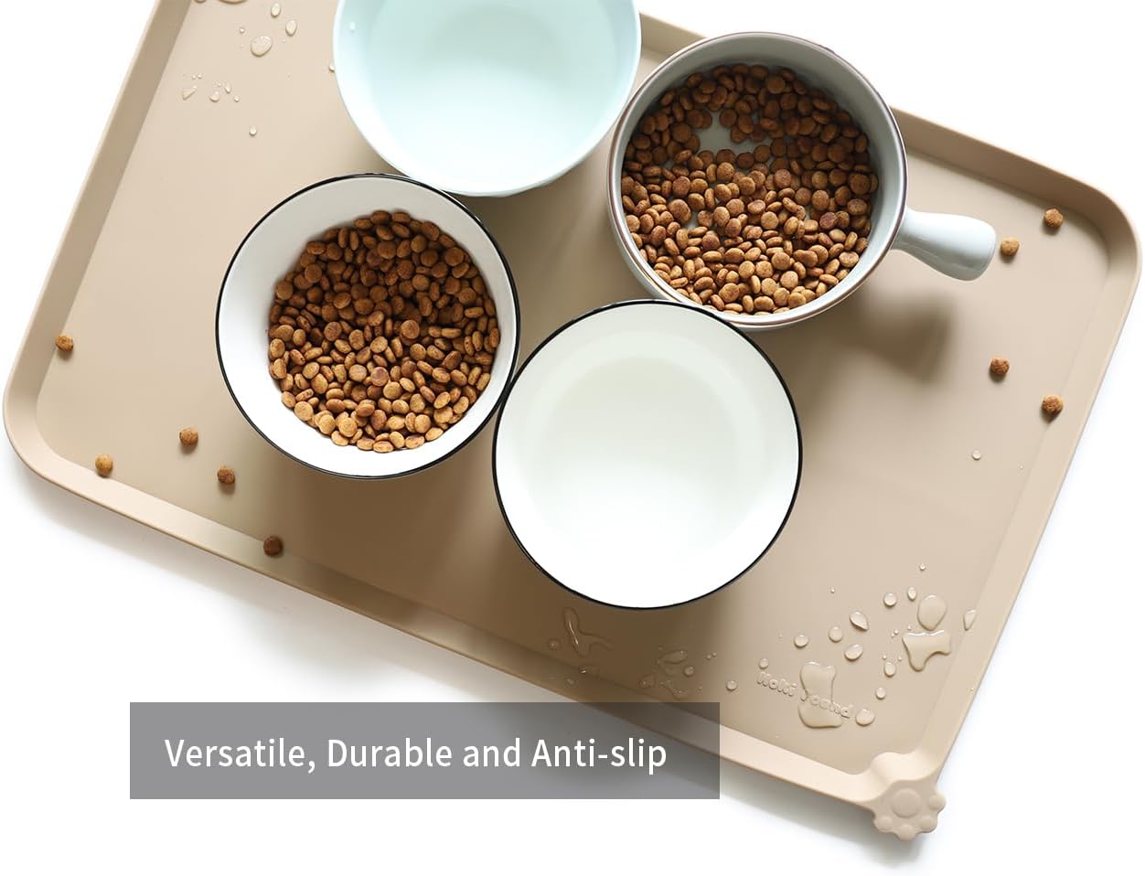 Hoki Found L Silicone Non Slip Pet Dog Cat Bowl Mats - Waterproof Dog Cat Food Mats for Carpet - PapayaWhip