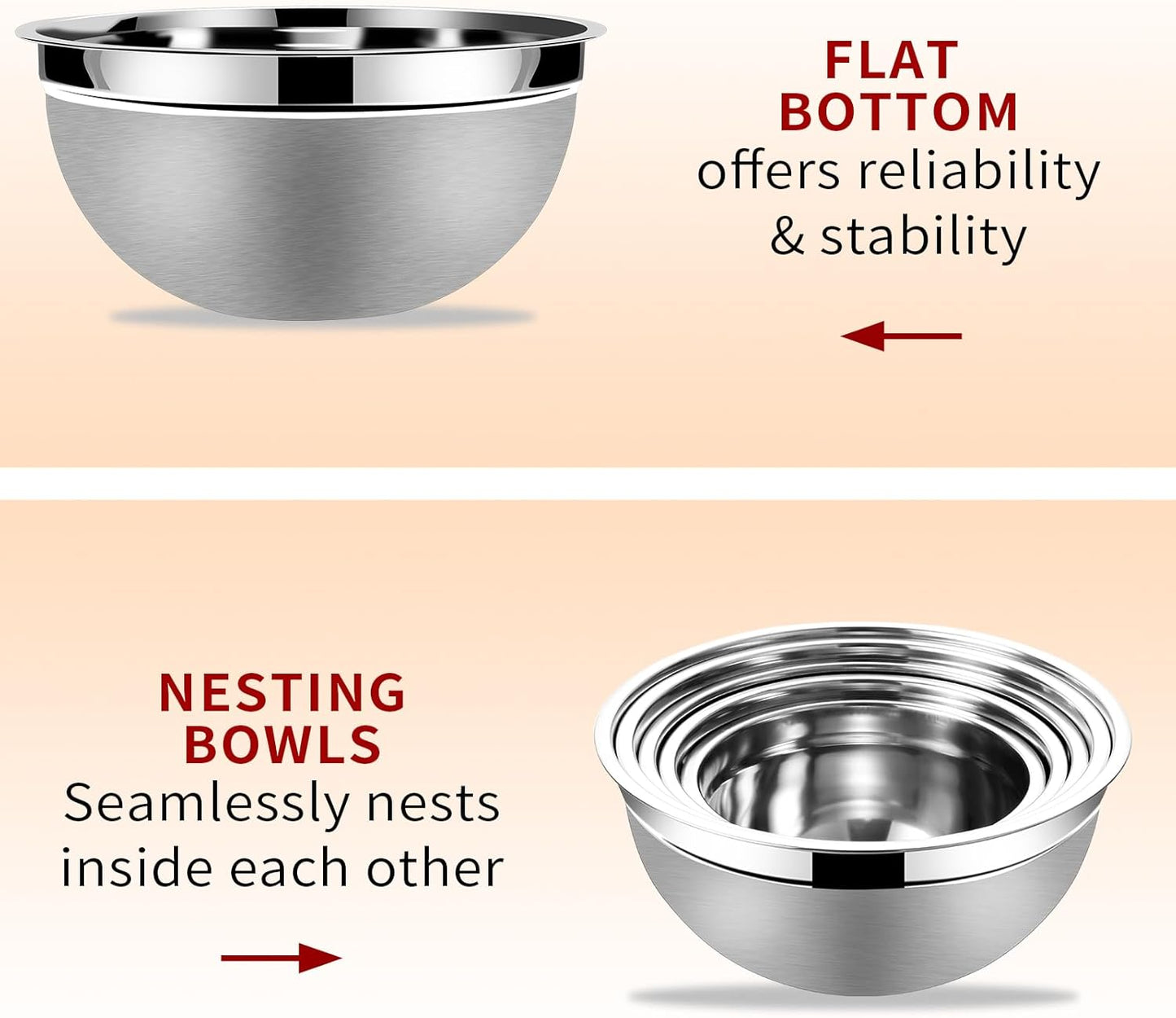 Lazycorner Mixing Bowls with Airtight Lids Set 5 Pcs Stainless Steel Bowls Set Baking Set Non-Slip Silicone Bottoms Great for Serving & Baking