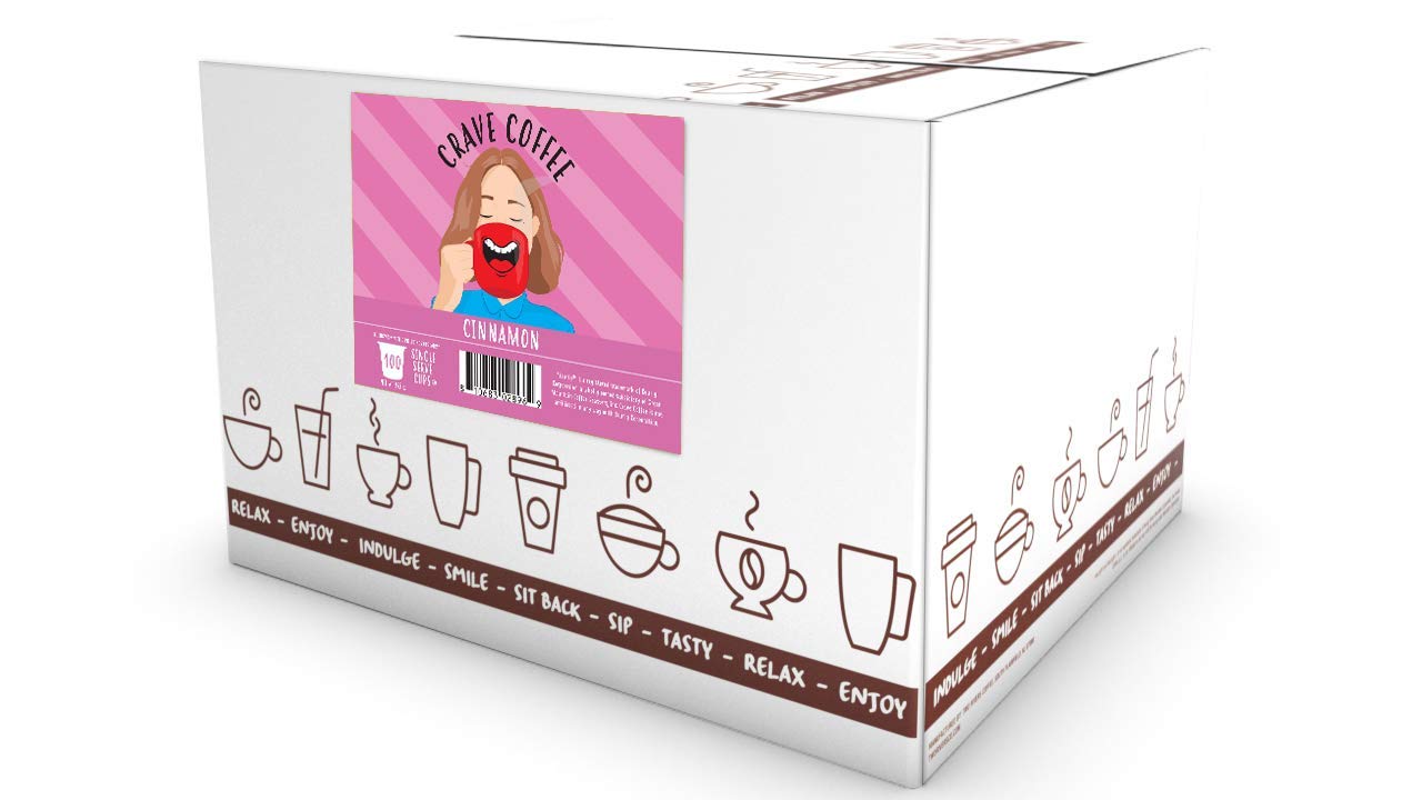 Crave Beverages Flavored Coffee Pods, Compatible with Keurig K-Cup Brewers, Cinnamon, 100 Count