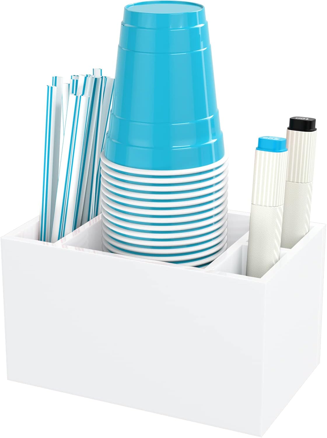 Cup Holder with Marker Slot, Party Cup Dispenser Acrylic Cup Organizer Mark Your Cup and Drink Up Caddy Modern Bar Counter Decor, White