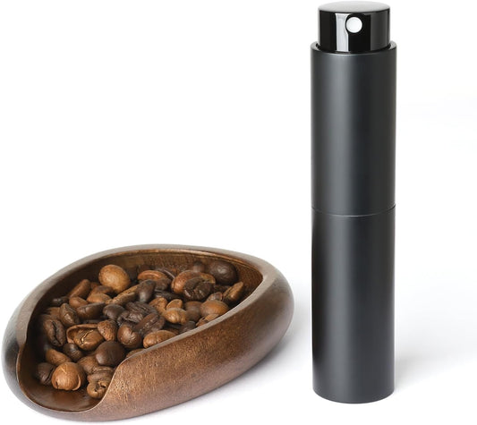 KitchenTour Organic Coffee Kit - Wooden Dosing Cup & 8ml Anti-Static Sprayer - 2-in-1 Barista Set for Espresso/Cold Brew