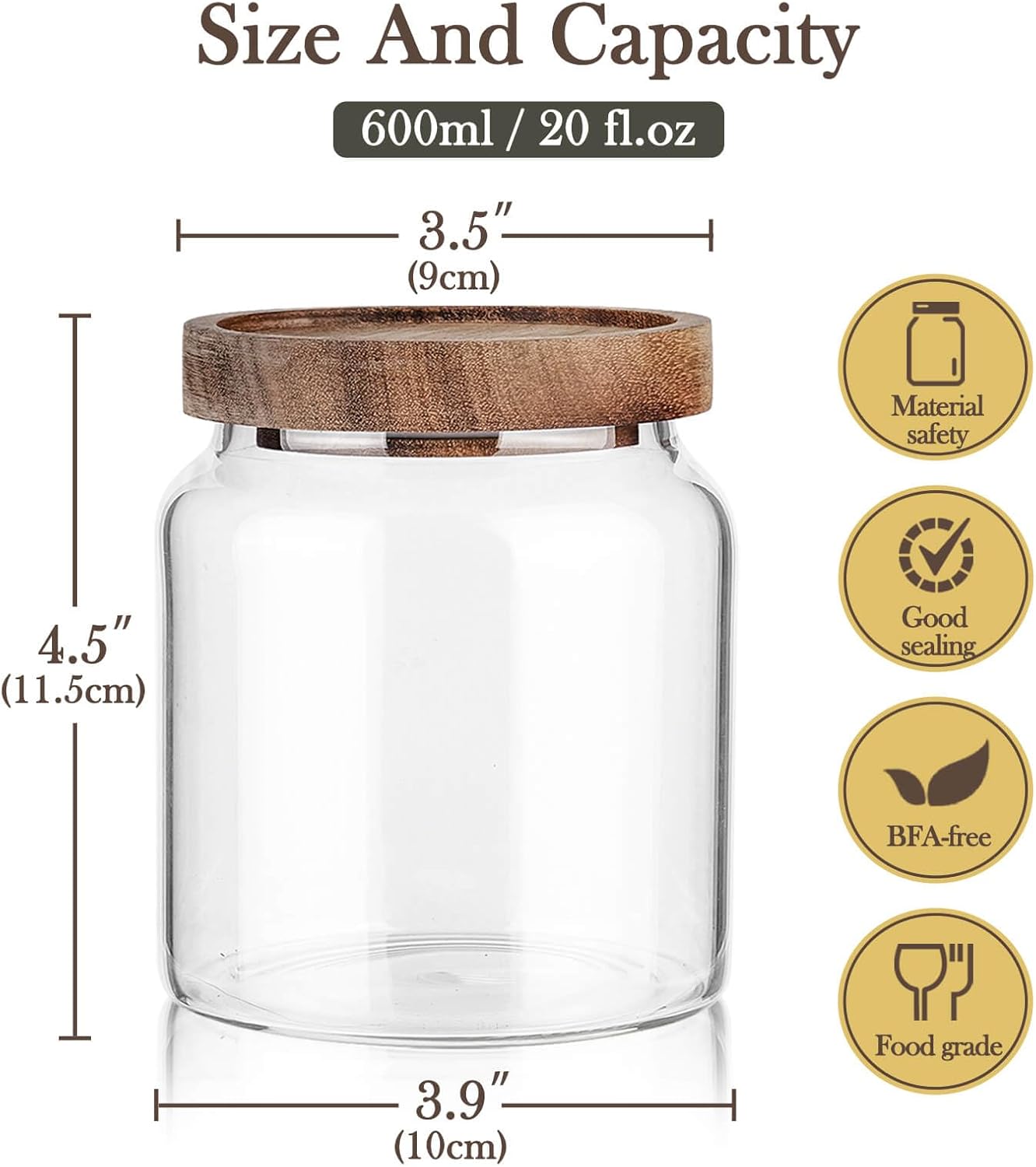 Labina Glass Storage Container Airtight Food Jars Kitchen Canister with Wood Lids, 20 Oz Wide Mouth Pantry Organization Glass Jar for Flour, Sugar, Cookie, Spagetti, Nuts and Candy (3 Pack)