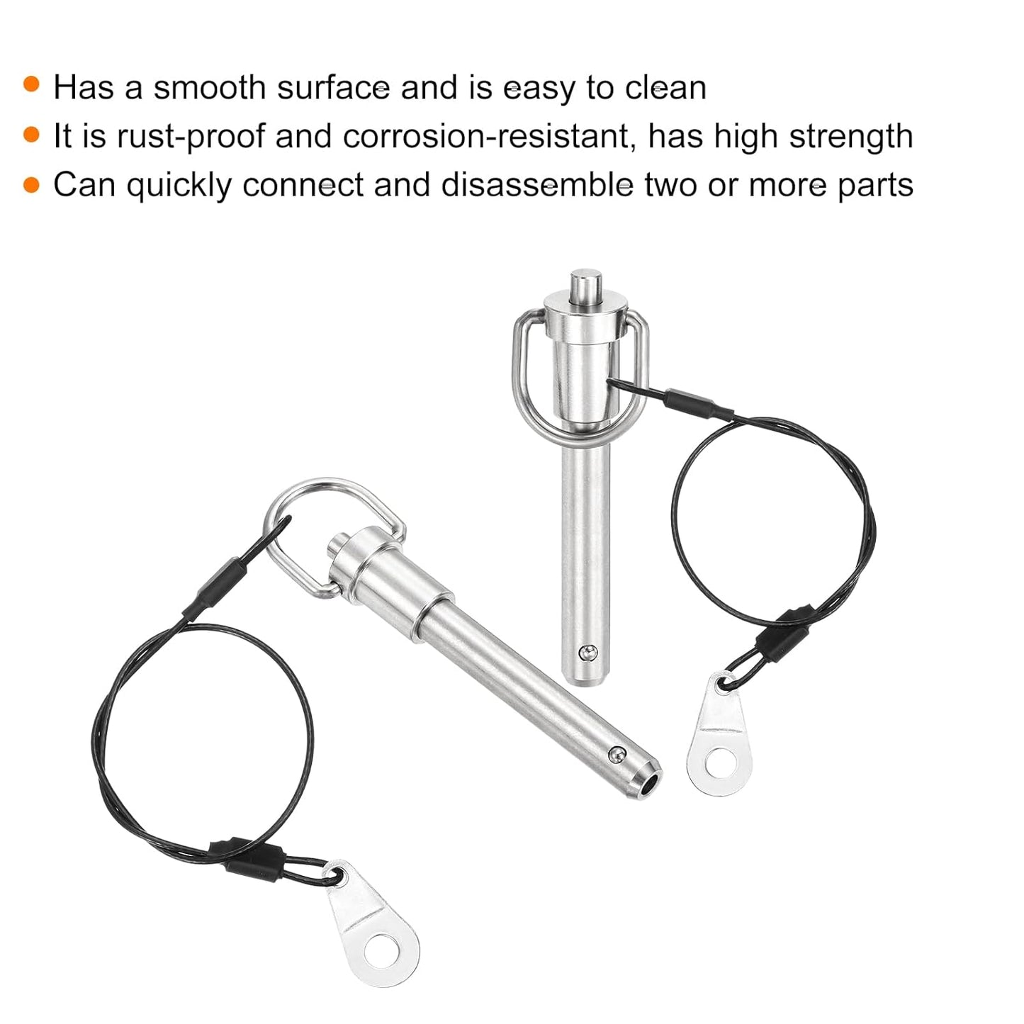 uxcell 2 Pcs Quick Release Pin, 3/8" x 1.77"(Dia. x L) Push-Button Ball Locking Pin 304 Stainless Steel Ring Handle Locking Pin with Wire for Audio Bimini Top Marine, Silver