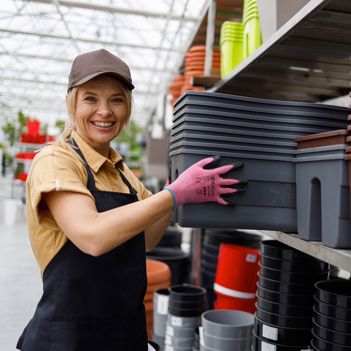 KAYGO Safety Work Gloves PU Coated-60 Pairs Seamless Knit Glove with Polyurethane Coated Smooth Grip on Palm & Fingers, for Men and Women, Ideal for General Duty Work, KG11PR (M,pink)