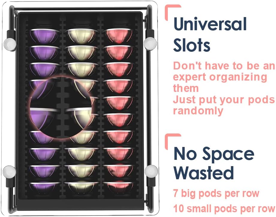 EVERIE Crystal Tempered Glass Organizer Drawer Holder Compatible with Nespresso Vertuo Capsules, Compatible with 21 Big or 30 Small Vertuoline Pods, NP01S