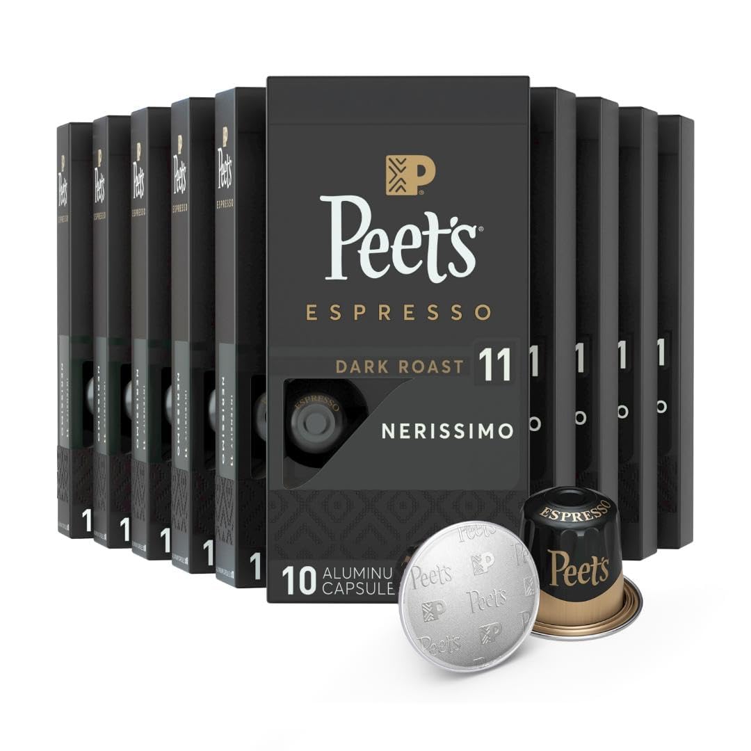 Peet's Coffee, Dark Roast Espresso Capsules, Compatible with Nespresso Original Machine - Nerissimo Intensity 11, 100 Count (10 Boxes of 10 Espresso Capsules)