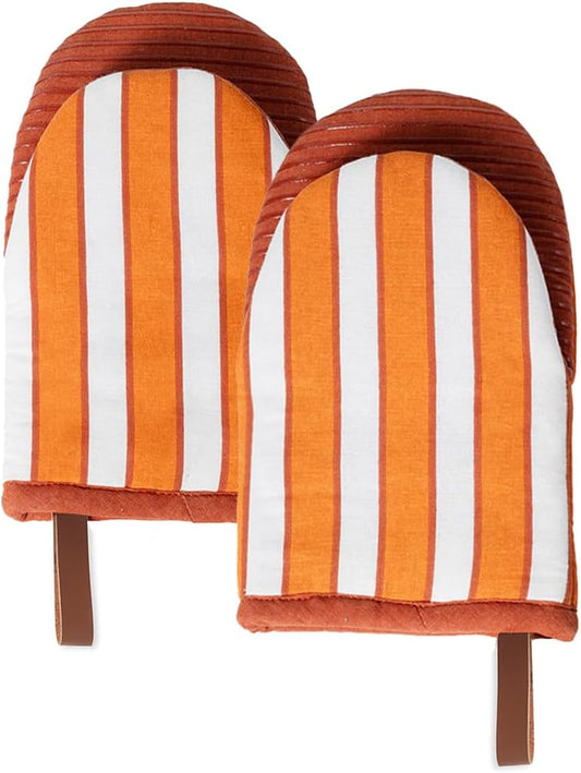 Folkulture Mini Oven Mitts Heat Resistant | (5.75x9) Set of 2 Short Orange Fall Oven Mitts with Hanging Loop | 100% Cotton Oven Gloves | Fall Essentials, Small Rust Orange Silicone Oven Mits