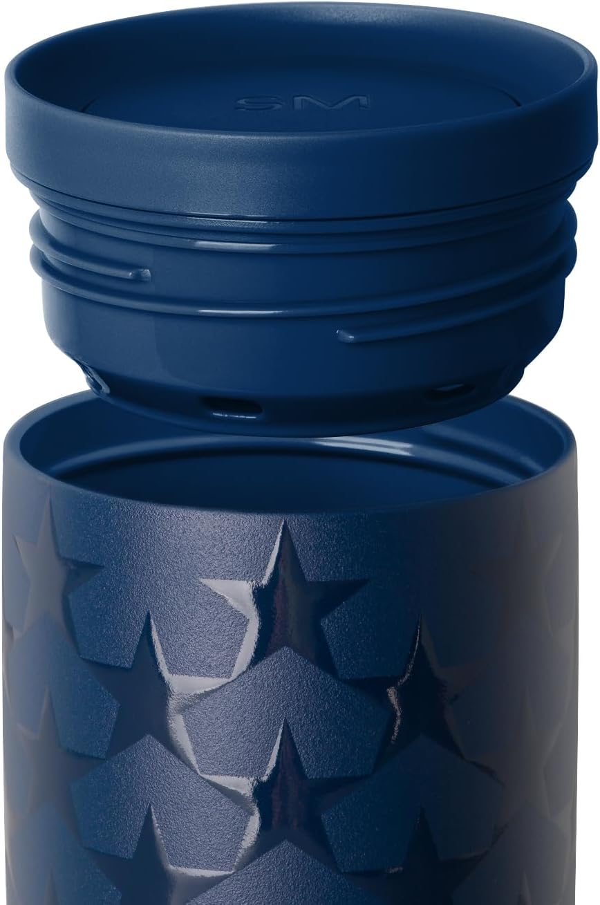Simple Modern 4th of July Signature Voyager | 16oz Travel Coffee Mug Tumbler with 360° Lid | Gifts for Women Men | Ceramic-Lined Insulated Stainless Steel Cold Brew Iced Coffee Cup | Stars Navy