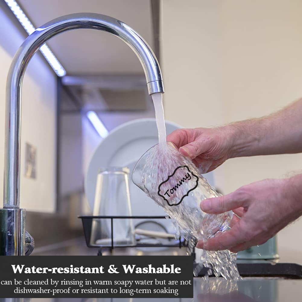 Kitchen Pantry Food Containers Clear Labels with Black Border, 138 Waterproof Removable Write-on Sticker Labels Tags to Organize Spice Jars Condiment Flour Sugar Canisters Storage Bins, Free 2 Markers