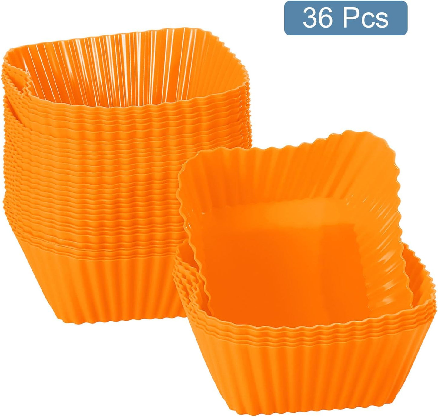 uxcell 36Pcs Silicone Cupcake Baking Cups, Silicone Muffins Liners Non-Stick Square Baking Cups, for Cooking Eggs Baking Muffins and Make a Cake(Orange)