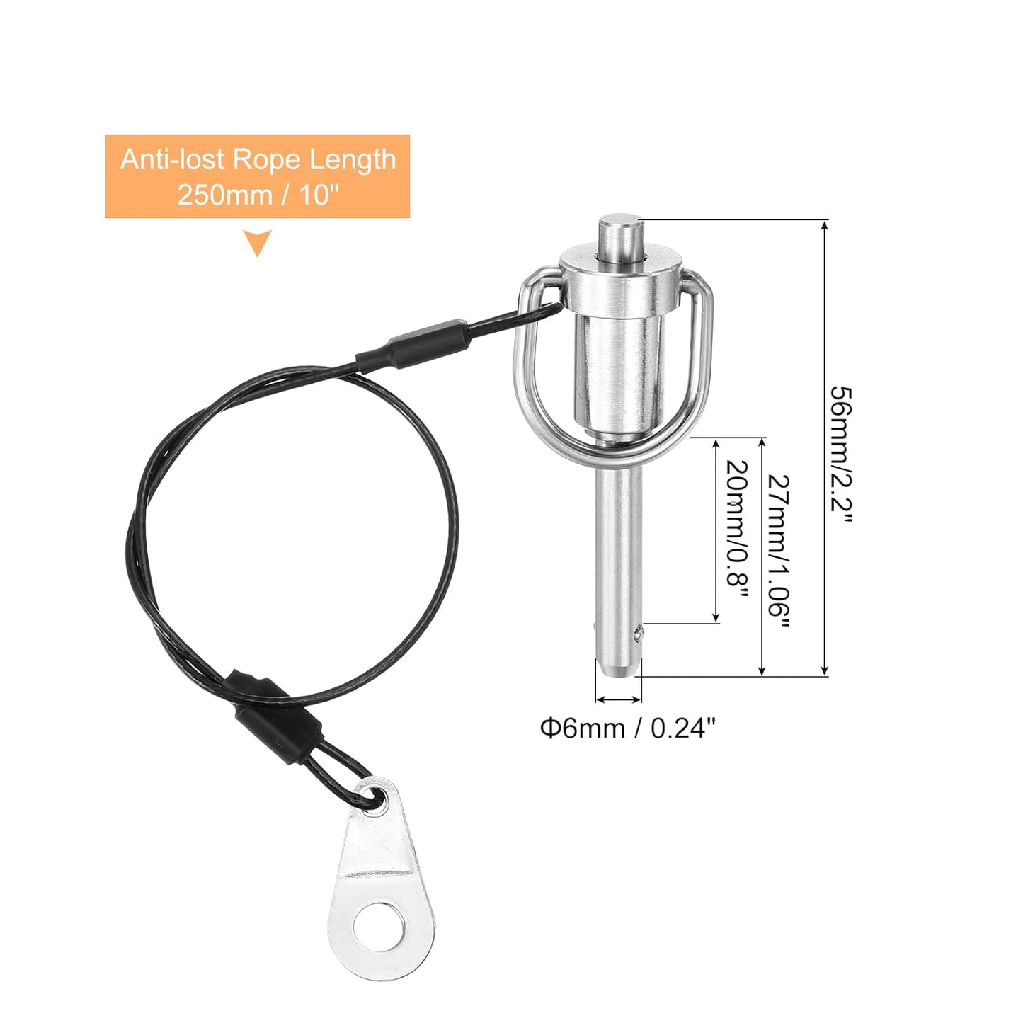 uxcell 2 Pcs Quick Release Pin, 1/4" x 0.8" Silver Stainless Steel Ball Locking Pin with Wire for Audio Bimini Top Marine