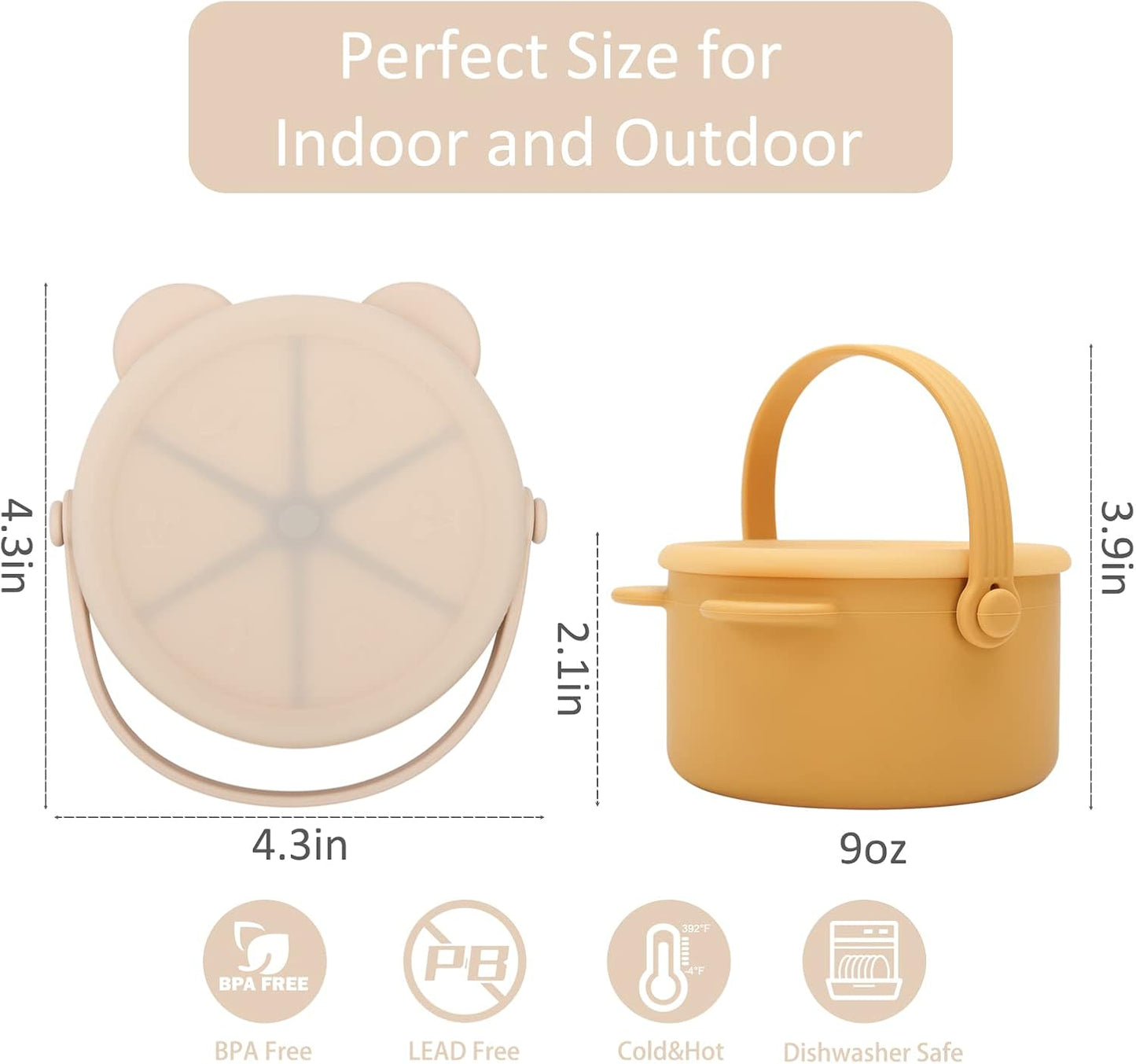 Snack Cups for Toddlers, Silicone Toddler Snack Containers, Baby Treat Catcher with DustProof Lid 2 Pack Dishwasher Safe and BPA Free 9 Oz