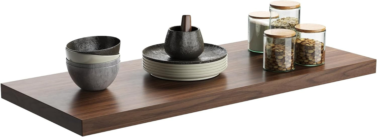 Wall Shelf Set of 1, Walnut Floating Shelves 36 in W x 10 in D x 1 in H, Wooden Floating Wall Shelf with Invisible Brackets for Living Room/Bedroom/Bathroom/Kitchen Storage and Decor