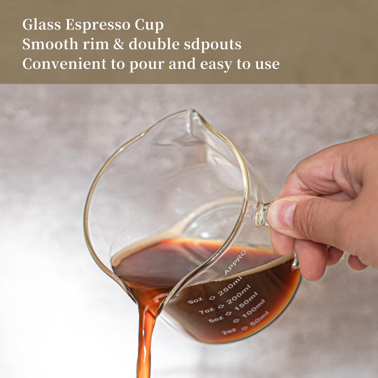 BCnmviku 1 Pack 250ML/8.5OZ Measuring Cup Espresso Shot Glasses Double Spouts Large Coffee Cup with Handle Triple Pitcher Milk Cup Parts Clear Glass