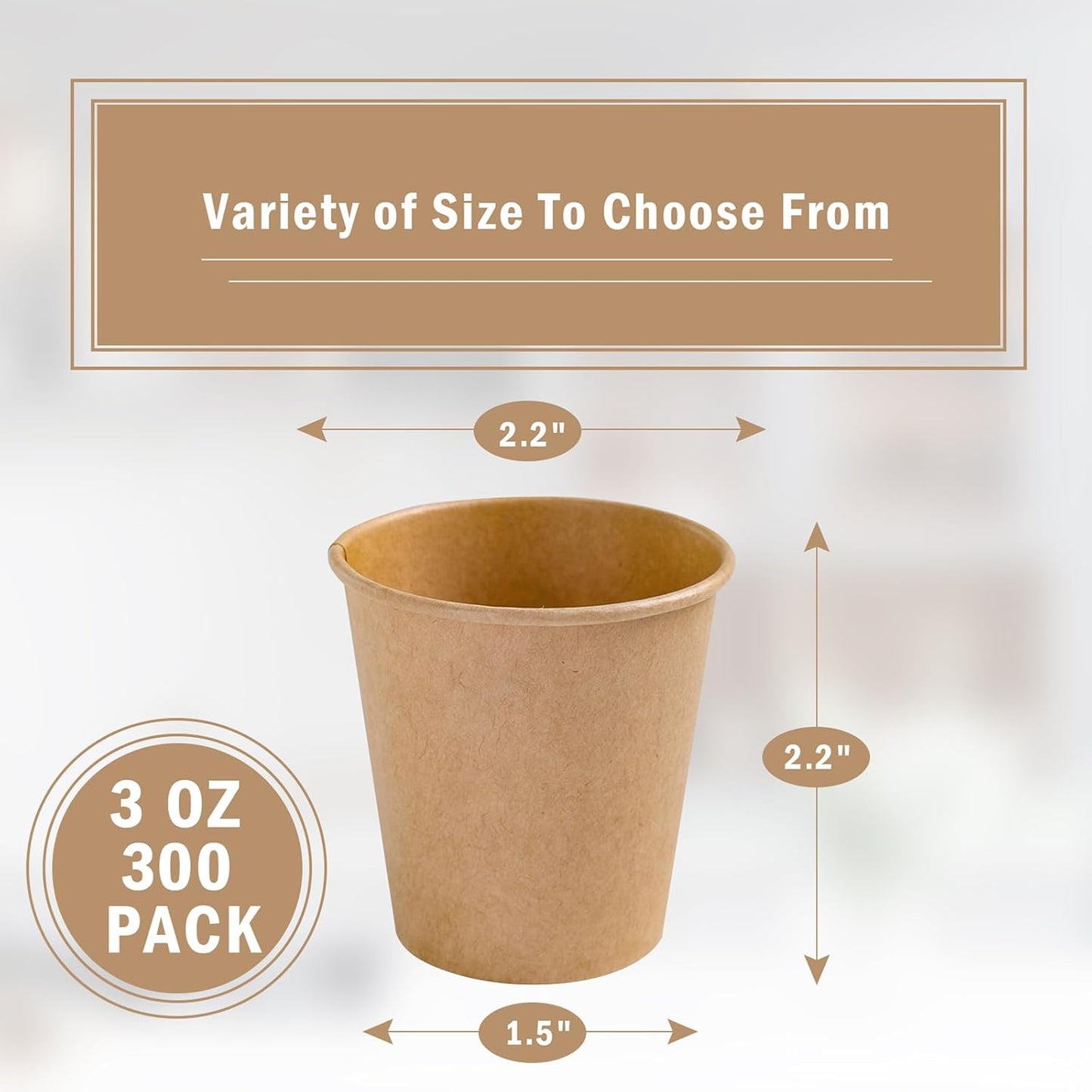 Lamosi 300 Pack 3 OZ Kraft Paper Cups, Disposable Bathroom Cups, Small Mouthwash Cups, Hot/Cold Beverage Cup for Home, Kitchen, Stores