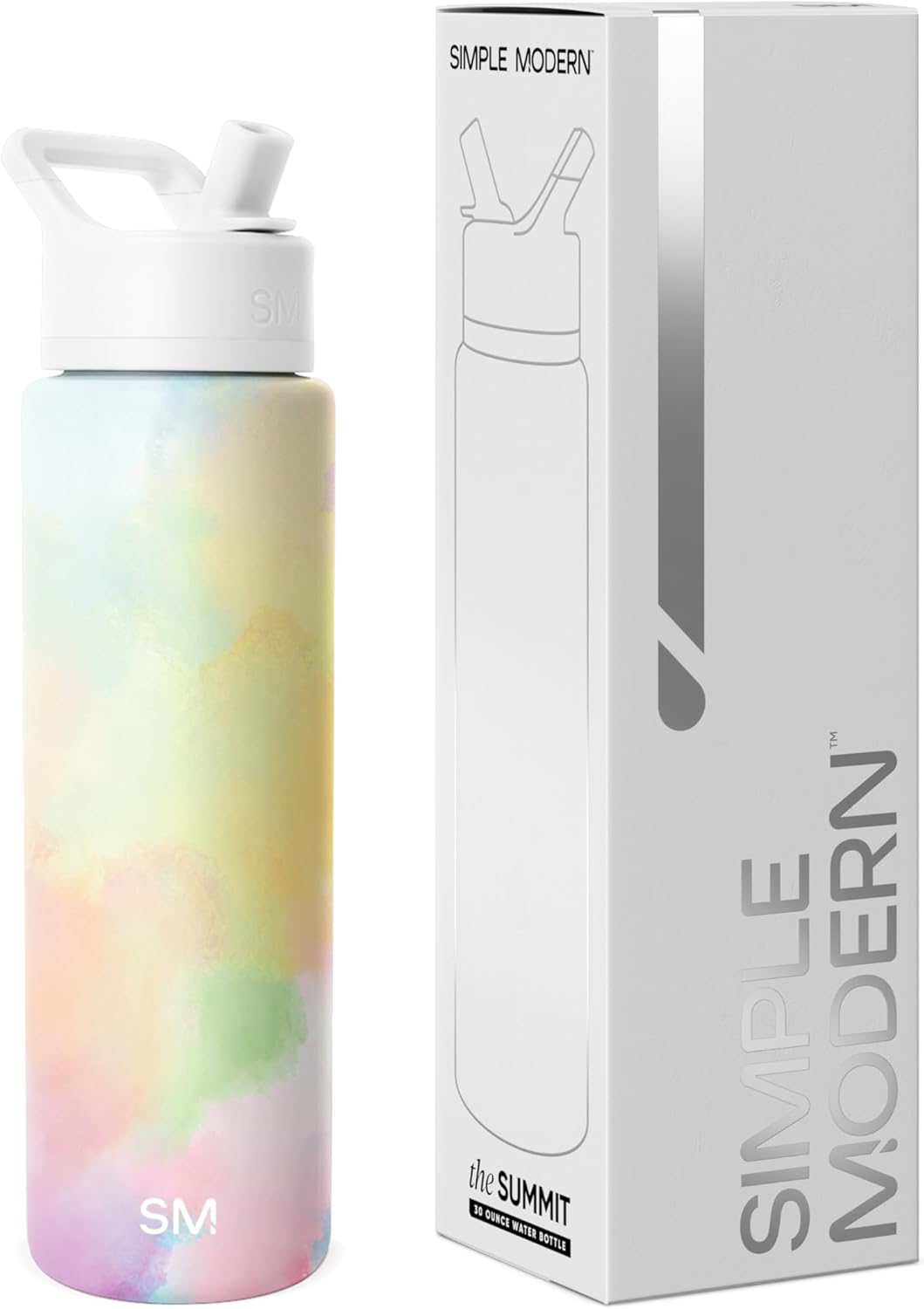 Simple Modern Water Bottle with Straw Lid | Vacuum Insulated Stainless Steel Metal Thermos | Reusable Leak Proof BPA-Free Flask for Sports Gym | Summit Collection | 30oz, Cotton Candy Tie Dye