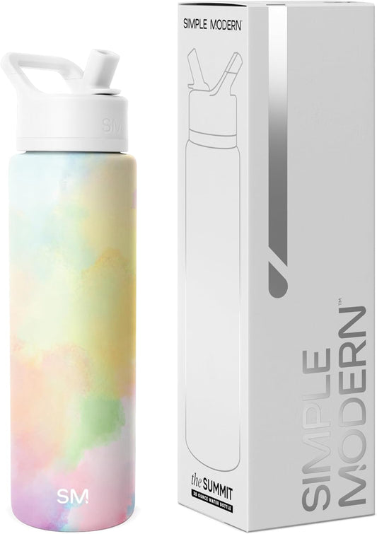 Simple Modern Water Bottle with Straw Lid | Vacuum Insulated Stainless Steel Metal Thermos | Reusable Leak Proof BPA-Free Flask for Sports Gym | Summit Collection | 30oz, Cotton Candy Tie Dye