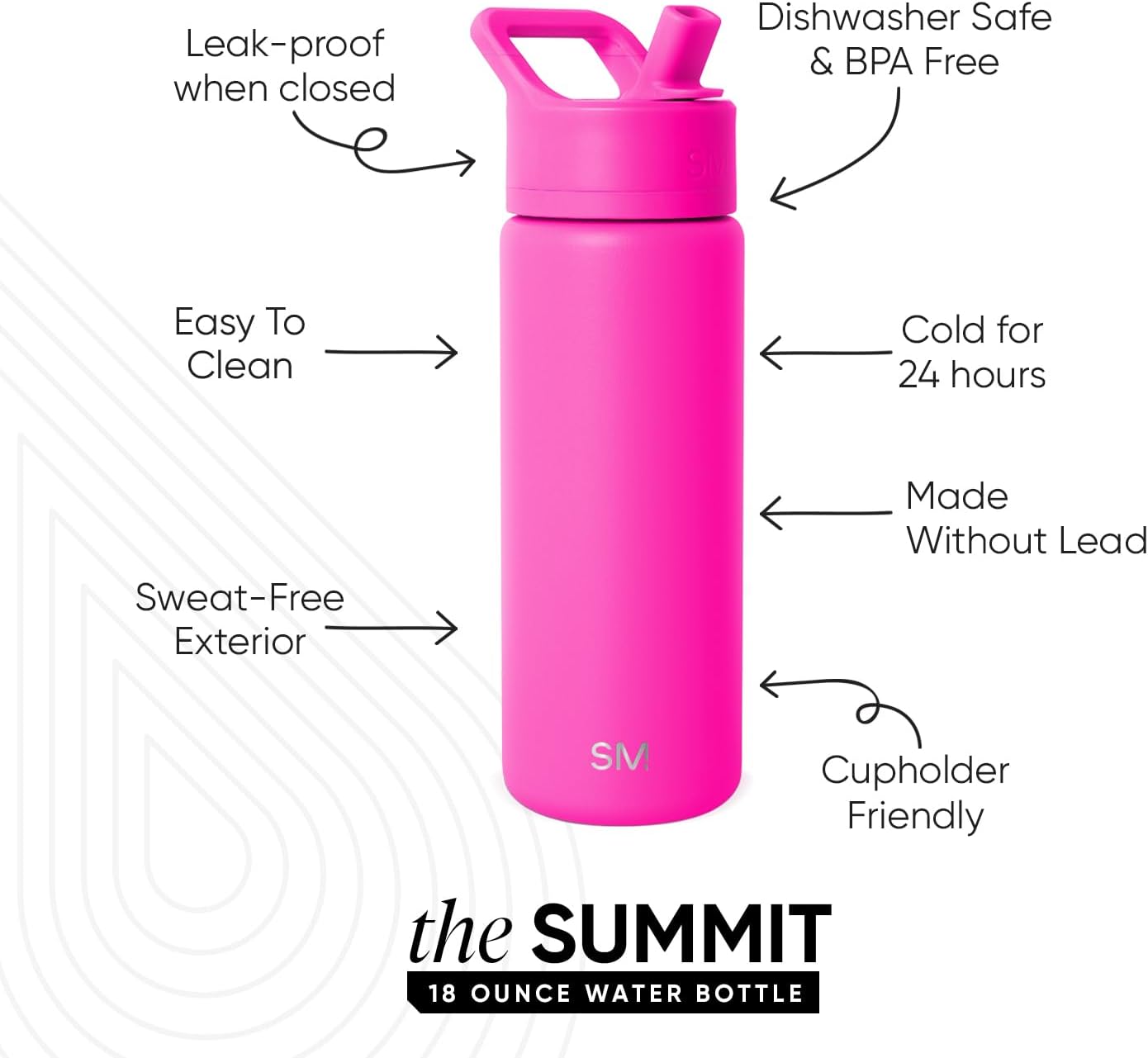 Simple Modern Kids Water Bottle with Straw Lid Vacuum Insulated Stainless Steel Metal Thermos Bottles | Reusable Leak Proof BPA-Free Flask for School | Summit Collection | 18oz, Raspberry Vibes