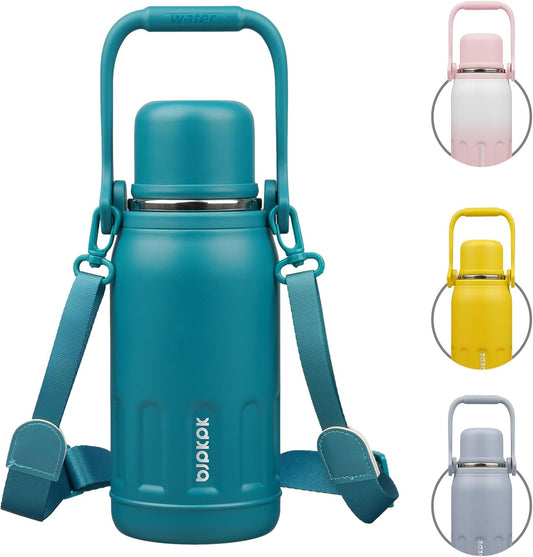 BJPKPK Insulated Water Bottle 27oz Stainless Steel Water Thermos with Handle and Cup Lid Travel Metal Thermos,Laguna