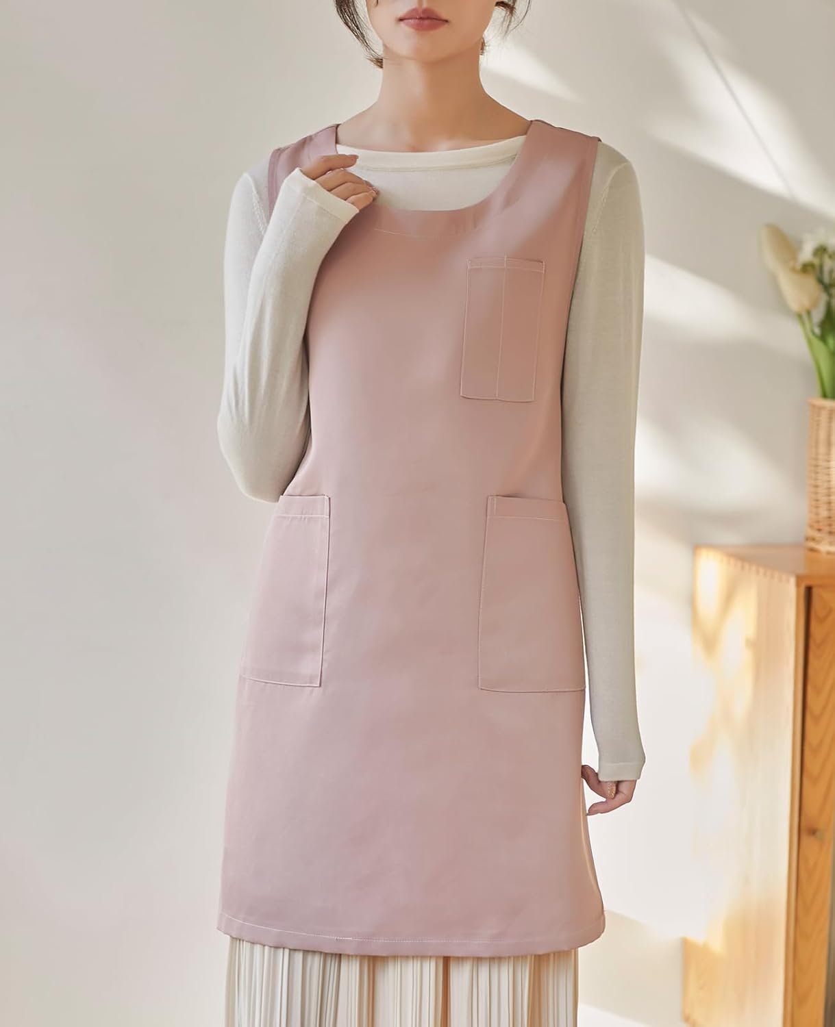 Women Cobbler Apron Japanese Style Aprons with 3 Pockets for Work Chef Kitchen