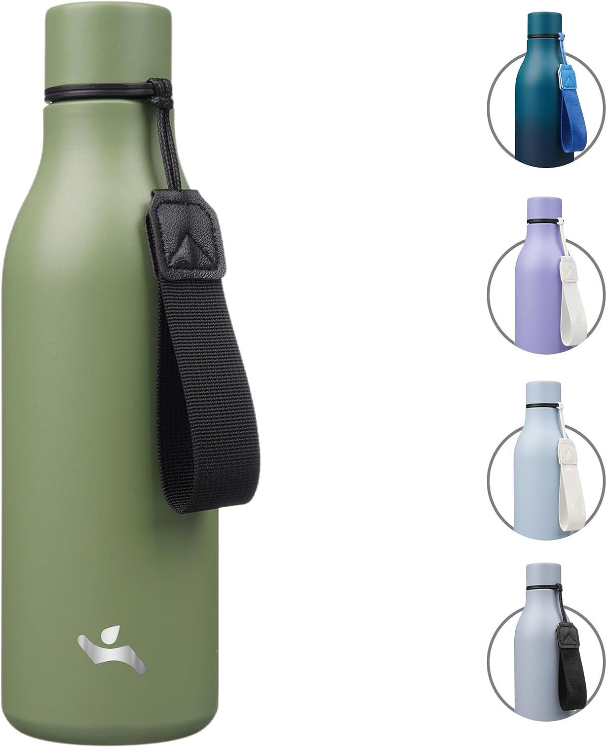 Insulated Water Bottle with Strap,18 oz Double Wall Stainless Steel Vacuum Bottles Metal Water Flask,Forest Green