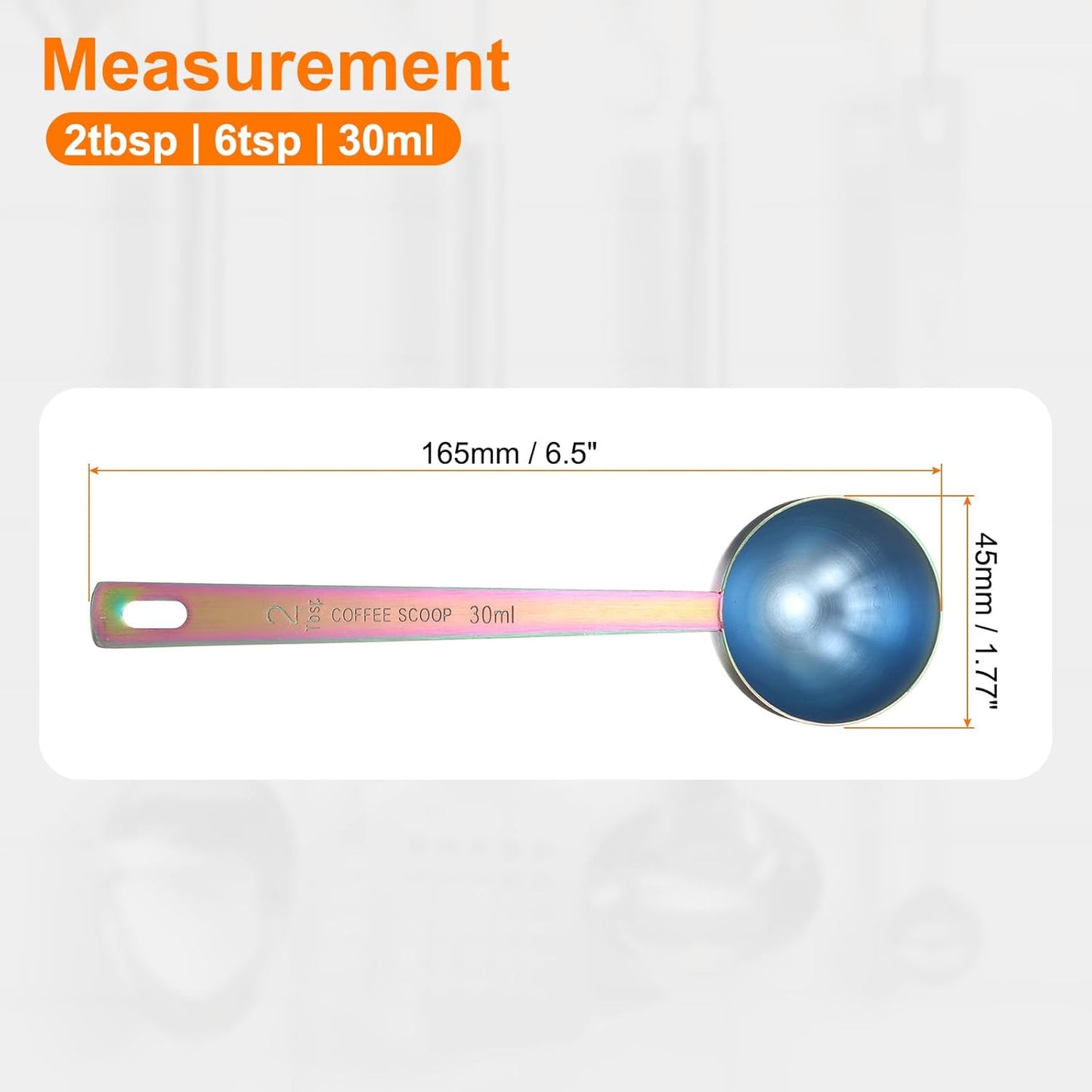 HARFINGTON 2pcs Coffee Scoop Spoon 2tbsp (6tsp, 30ml) 304 Stainless Steel Long Handle Teaspoon/Tablespoon Measuring Spoons Scoops for Tea Sugar Kitchen, Multicolor