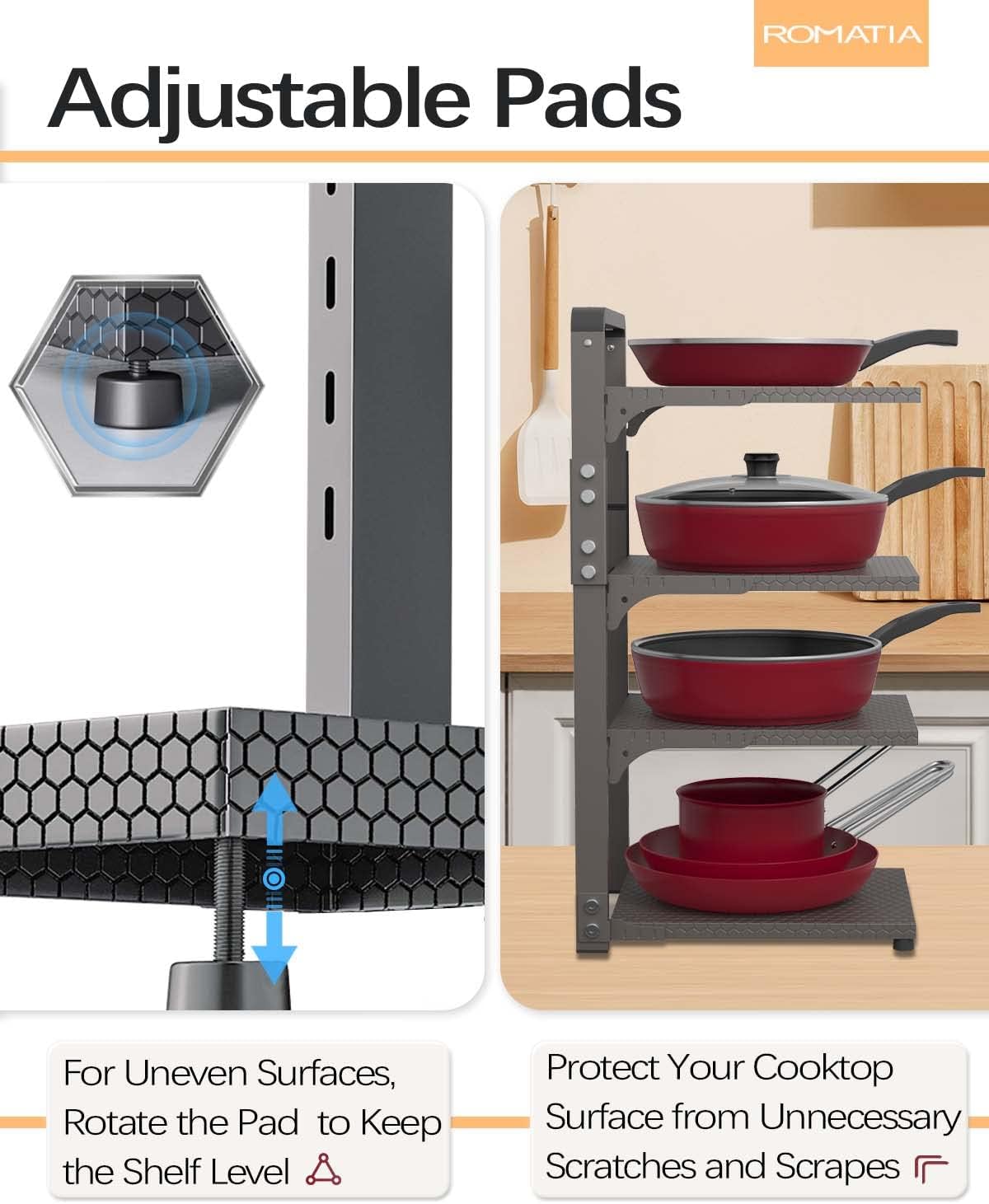 Pot and Pan Organizer Rack for under Cabinet, Heavy Duty Pot Pan Rack under Sink Organizers and Storage, Pot lid organizer, Kitchen Cabinet Organizer with 4 Adjustable Shelves