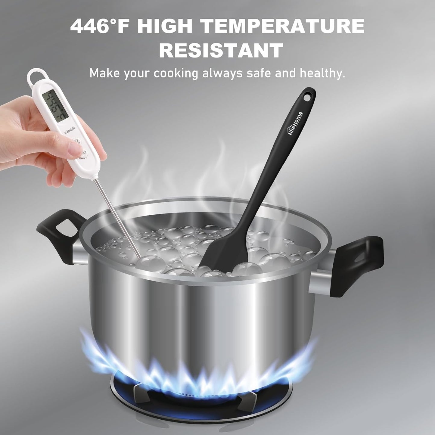 NileHome Silicone Spatula Set, Food Grade Rubber Spatula High Heat-Resistant Premium BPA-Free One Piece Seamless Design Cooking Spatulas Dishwasher Safe BPA-Free 4 pack (Black)