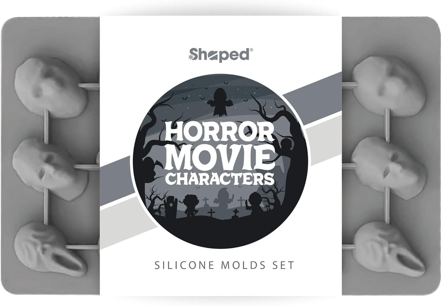 ShapedIceMolds Horror Movie Character Molds – Halloween Silicone Molds for Chocolate, Candy, Soap, Fondant, Resin, Crafts – 3D Creepy Scary Film Icons for Party Treats & DIY Decor (Gray)