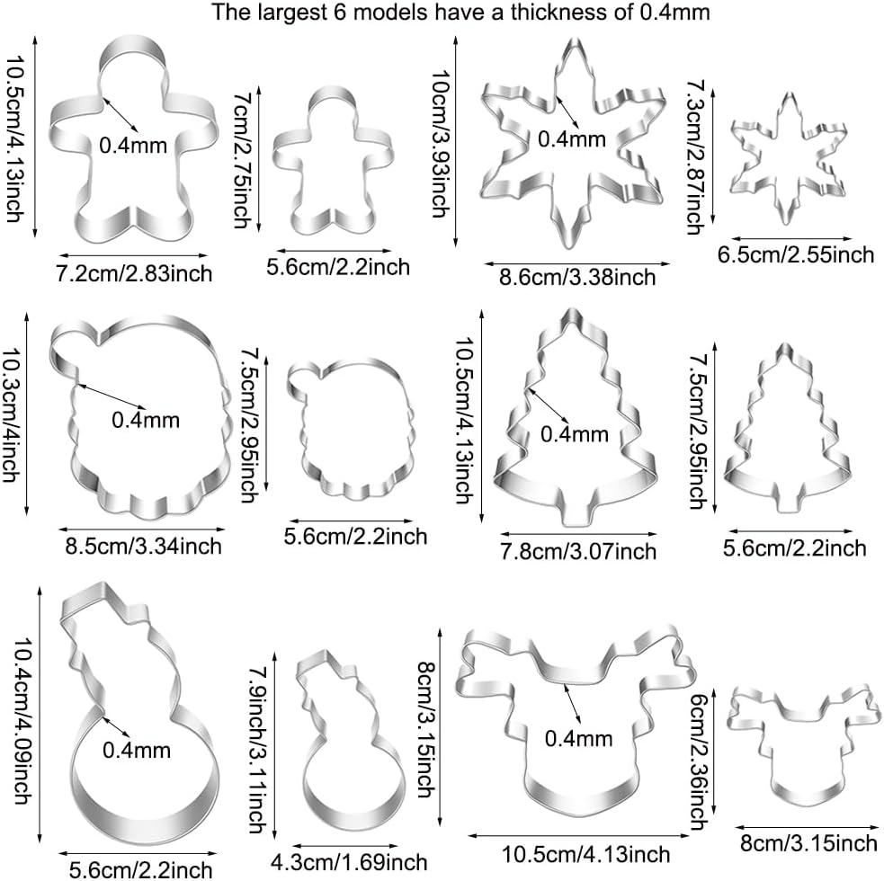 Large Christmas Cookie Cutters,4" Holiday Sturdy Molds thickened Stainless Steel with Recipe Instruction,Snowman, Christmas tree, elk, snowflake.