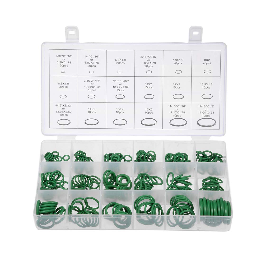 uxcell Fluorine Rubber O-Ring Assortment Kit 270 Pieces 18 Sizes FKM Sealing Gasket Set, Green