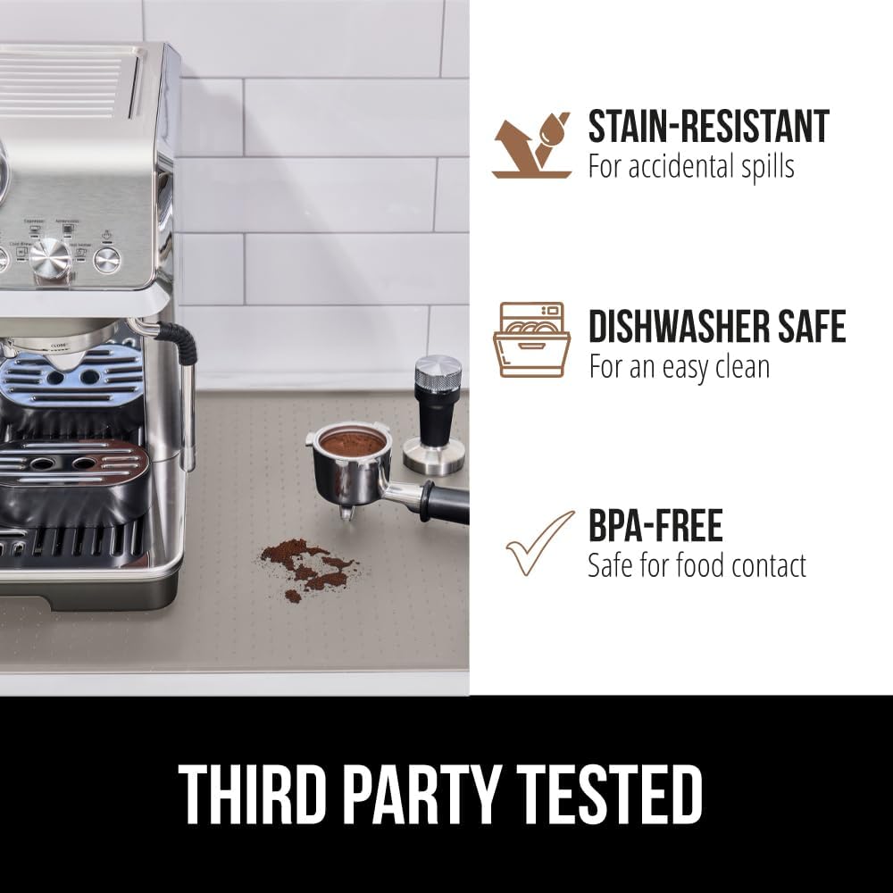 GORILLA GRIP Silicone Coffee Mat, Espresso Drink Bar Station Accessories, Waterproof Heat-Resistant Dish Drying Mats, Stay in Place on Kitchen Counter, Home Kitchen Decor Essentials, 10x14, Almond