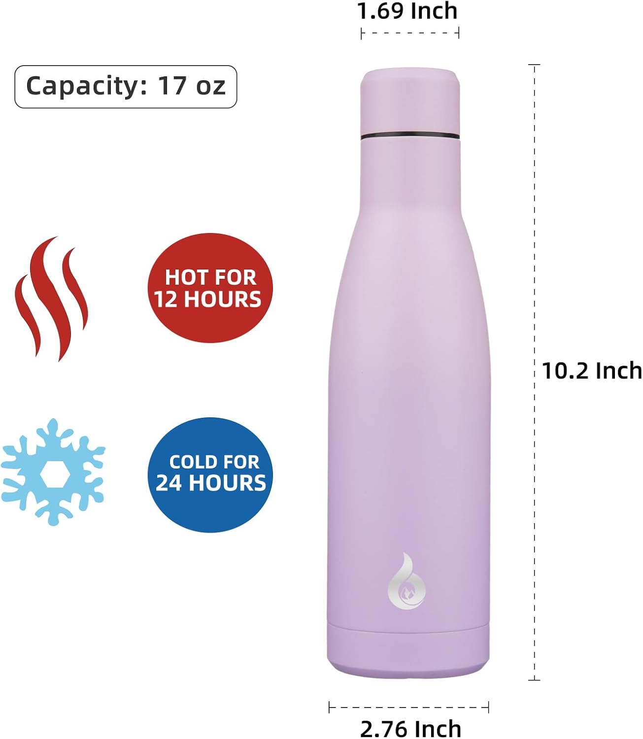 BJPKPK Insulated Water Bottle 17oz Stainless Steel Water Bottles Dishwasher Safe Reusable Metal Thermos Cold and Hot,Dreamy Purple