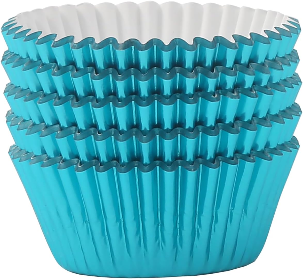 Standard Aqua Blue Foil Cupcake Liners Muffin Baking Cups for Party and More, 100-Count