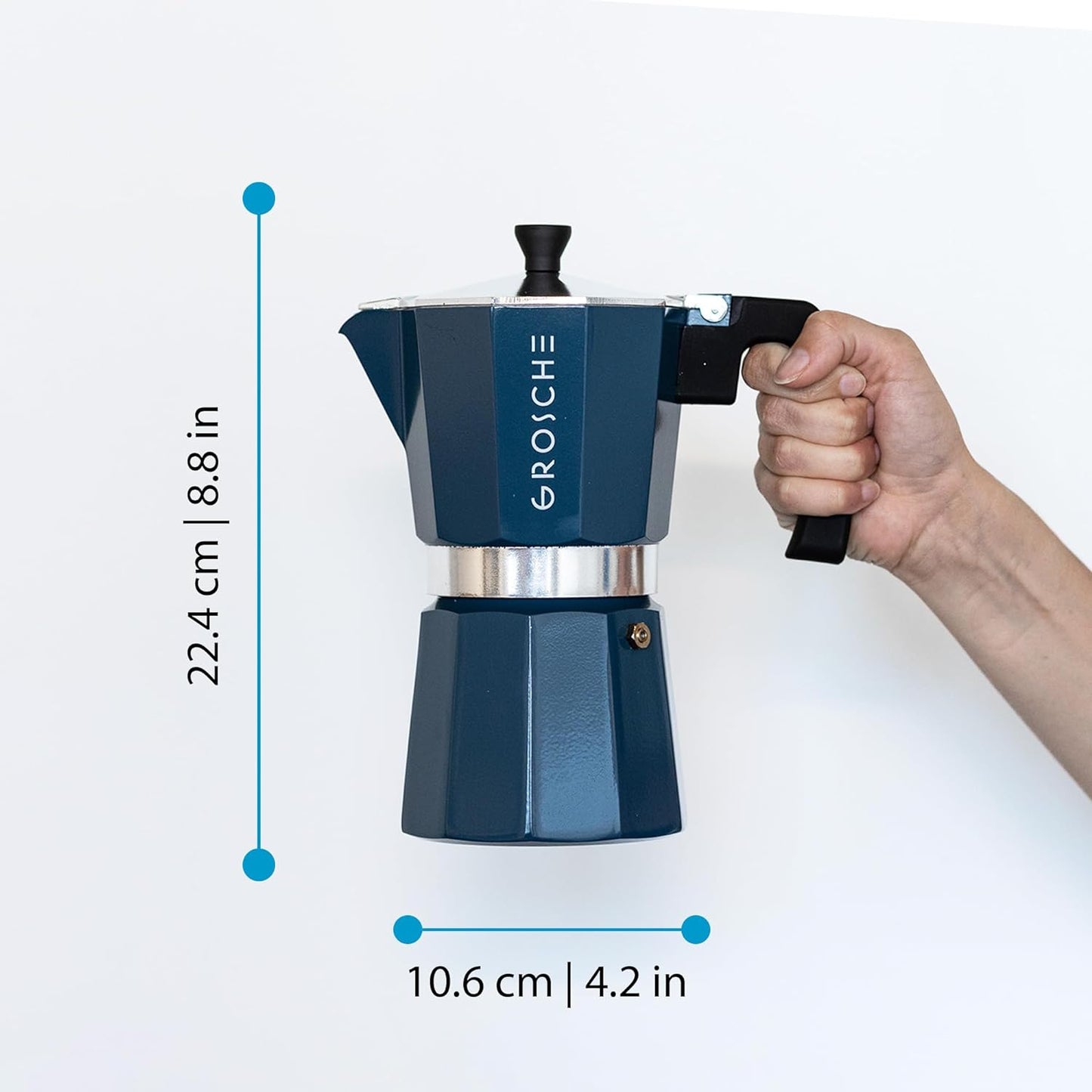 GROSCHE Milano Stovetop Espresso Maker Moka Pot 9 Espresso Cup, 15.2 oz, Blue. Stove top Coffee Maker Moka Italian Espresso greca Coffee Maker Brewer Percolator