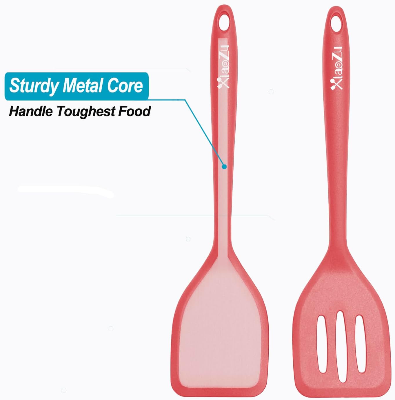 Silicone Spatula Turner Set, High Heat Resistant Spatulas with Seamless One Piece Design, Nonstick Rubber Flippers Utensils for Baking & Cooking,BPA-Free, Red, 11 IN