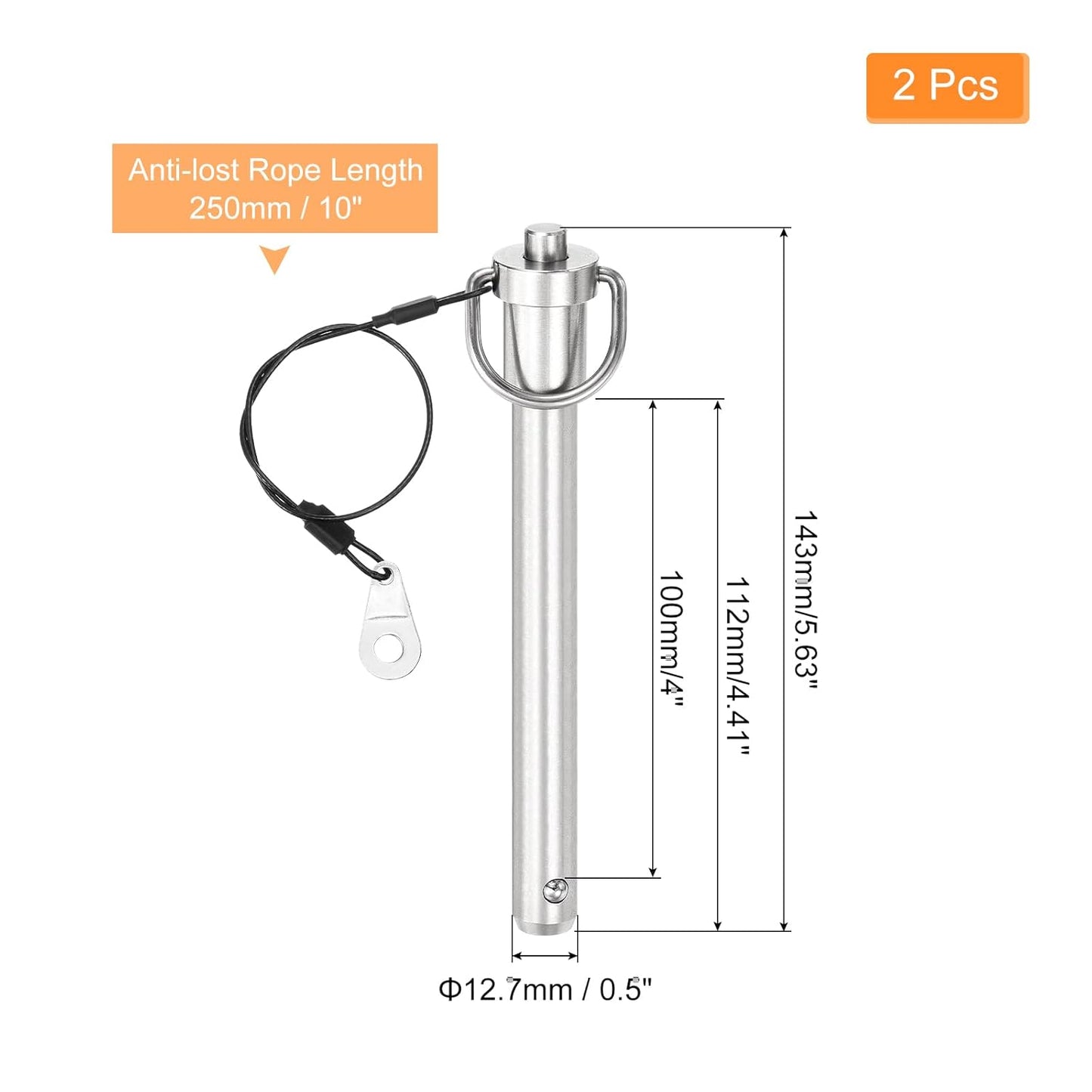 uxcell 2 Pcs Quick Release Pin, 1/2" x 4" (Dia. x L) Push-Button Ball Locking Pin, 304 Stainless Steel, Silver