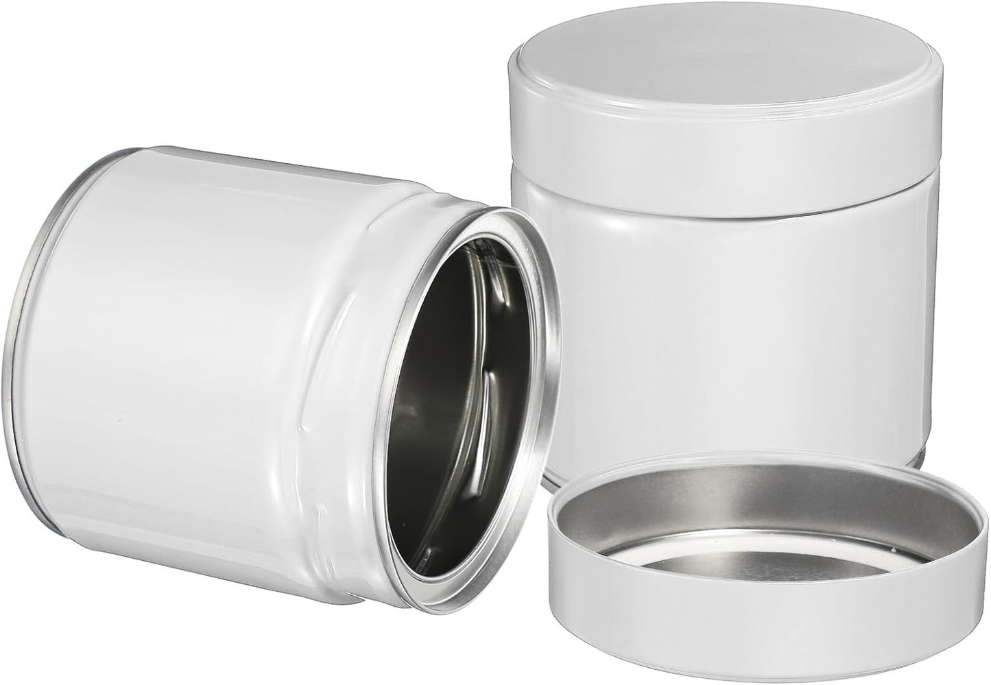 uxcell 2Pcs Round Tea Canisters, 4" x 4" Airtight Metal Tea Containers for Loose Tea, Coffee Beans, Spices - Durable, Compact, and Stylish Storage Tea Tin (White)