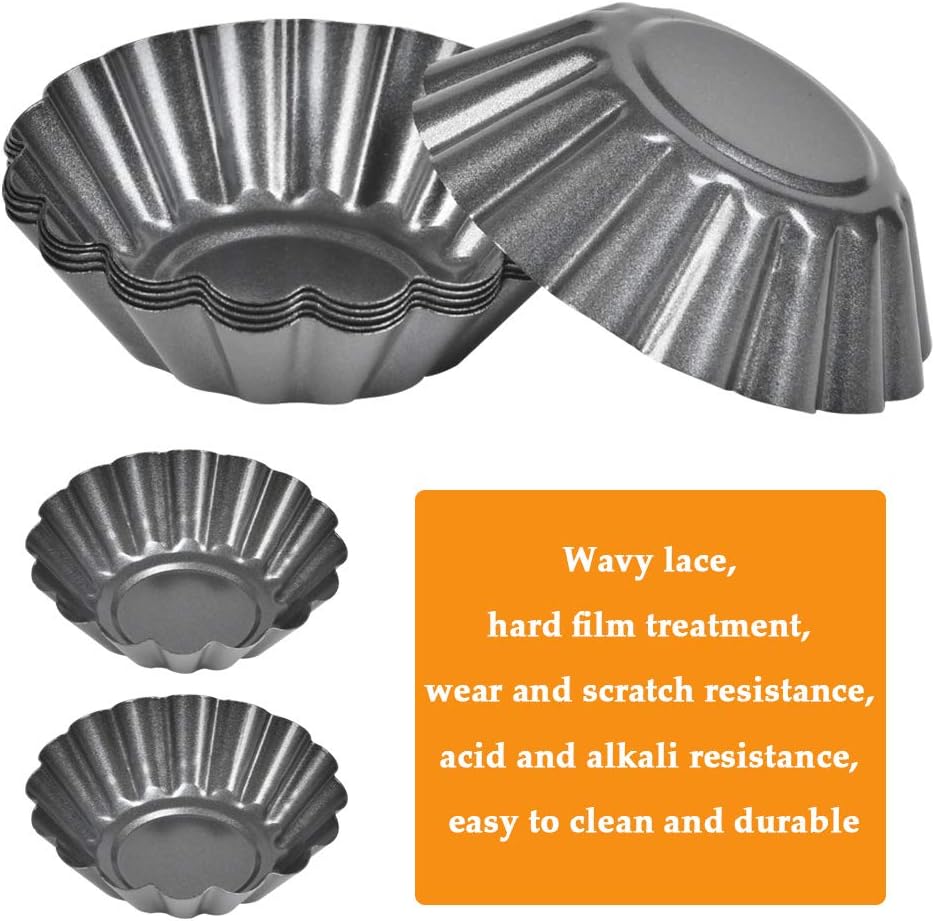 12PCS Mini Tart Pans, Carbon Steel Egg Tart Molds, Non Stick Mini Tarts Tins, Cupcake Cake Muffin Mold Tin Pan for Pies, Cheese Cakes, Desserts, Egg Tart(2.6 x 0.9inch)