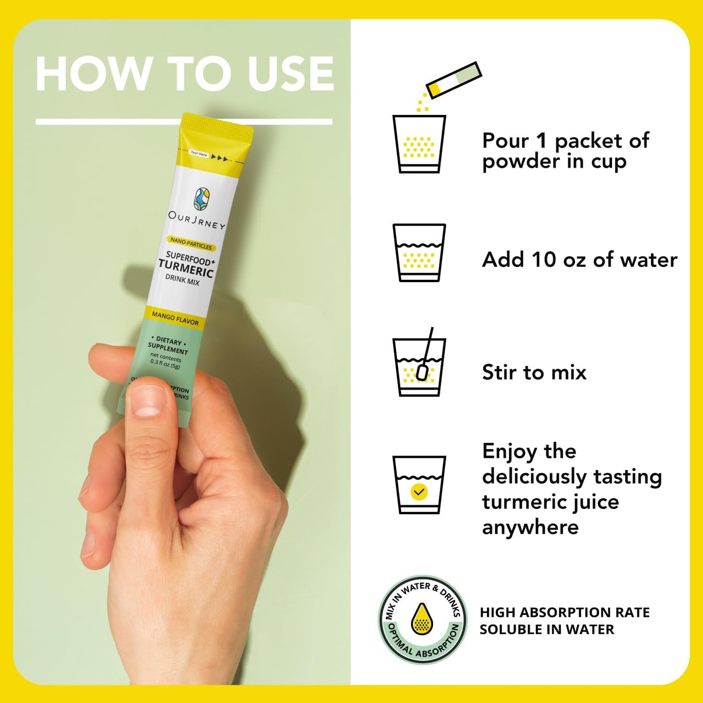Nano Turmeric Curcumin Drink Powder, Golden Juice for Wellness & Immunity, No Turmeric Taste, Add to Smoothies/Water Daily Morning Routine–35X Absorption–Mango Flavor–Joint Support Supplement