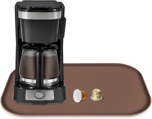 Silicone Coffee Maker Mat with Lip, 17.4'' x 10.6'' Heavy Duty Coffee Maker Mat for Countertops, Coffee Tray Fit Under Coffee Machine Appliance Automatic Machines Espresso Accessory, Brown