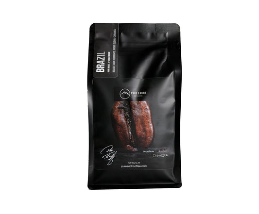 PURE EARTH COFFEE CO. Whole Bean Coffee, Brazil Single-Origin Beans, Dark Roast, Bold Gourmet Specialty Grade Coffee, Chocolate, Walnut, Bold and Smooth Flavor Notes 12oz (12oz, Brazil)
