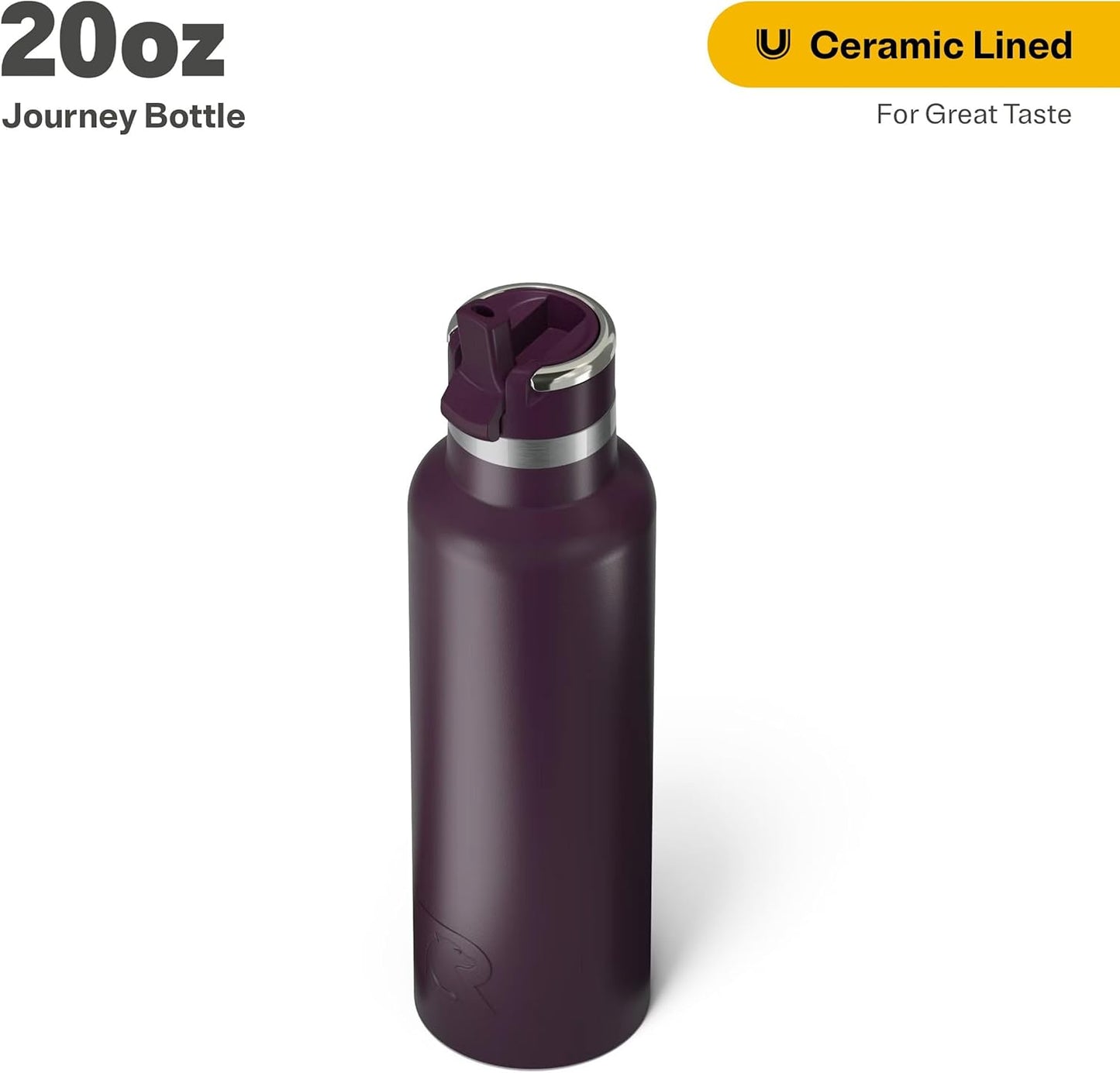 RTIC 20oz Journey Bottle Metal Stainless Steel Vacuum Insulated, BPA Free, Reusable, for Water, Hot and Cold Drinks, Travel, Sports, Camping, Plum