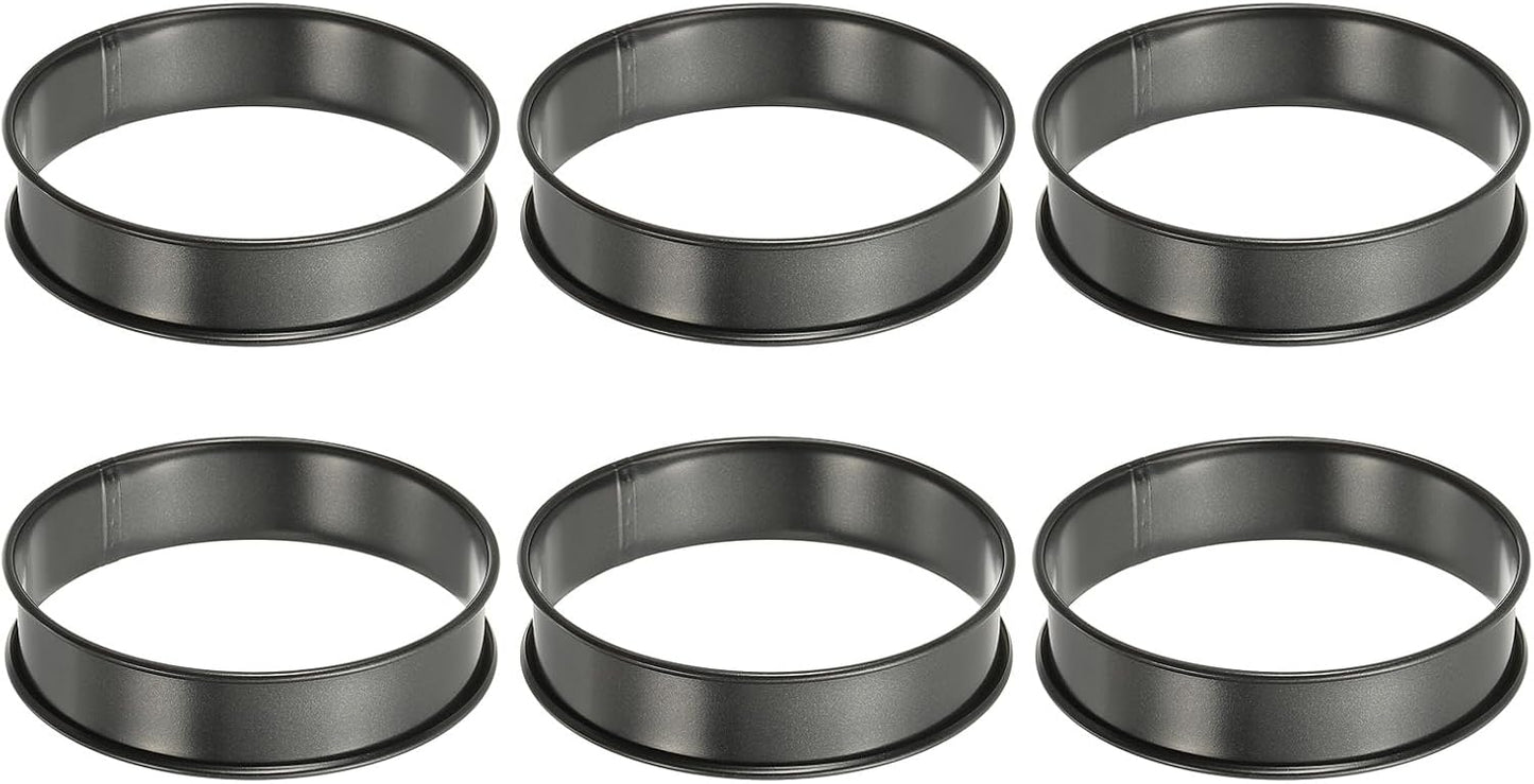 HARFINGTON 6pcs Crumpet Rings 3.94" Nonstick Round Cake Ring Stainless Steel Double Rolled English Pastry Rings for Kitchen Baking Crumpet Dessert, Black