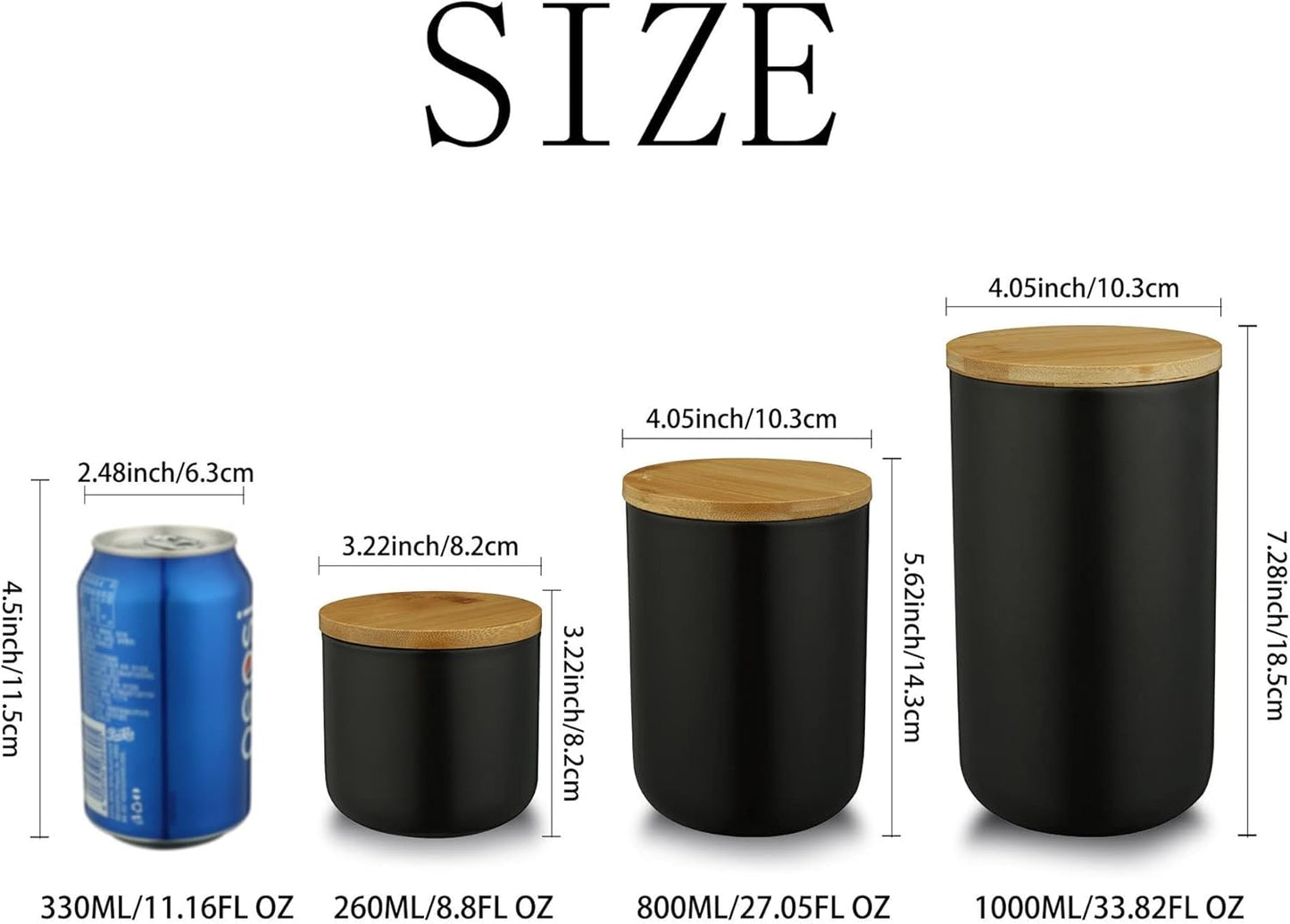 Ceramics Food Storage Jar Canister with Airtight Seal Bamboo Lid, Simple Style Kitchen Canister for Food Storage, Store Coffee, Sugar, Tea, Spices and More (Black (27.05oz/800ml))