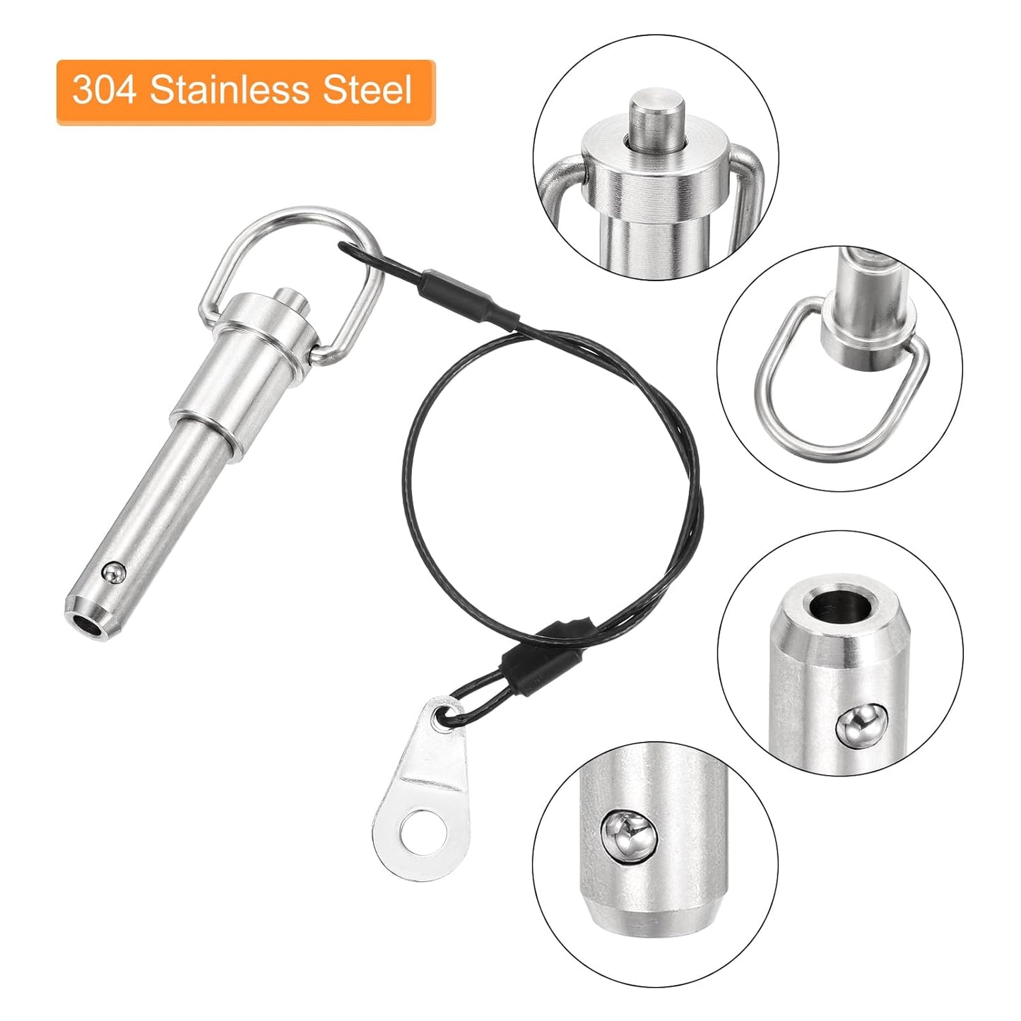uxcell 1 Pcs Quick Release Pin, 3/8" x 1"(Dia. x L) Push-Button Ball Locking Pin 304 Stainless Steel Ring Handle Locking Pin with Wire for Audio Bimini Top Marine, Silver