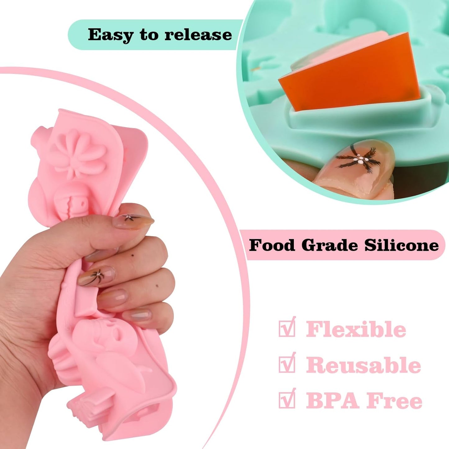 Actvty Halloween Chocolate Silicone Mold, 4 Packs Candy Gummy Molds of 18 Cavity with Skull Pumpkin Ghost Witch Hat Bat Spider Tombstone Shapes for Baking Chocolate Gummy Jelly Dessert