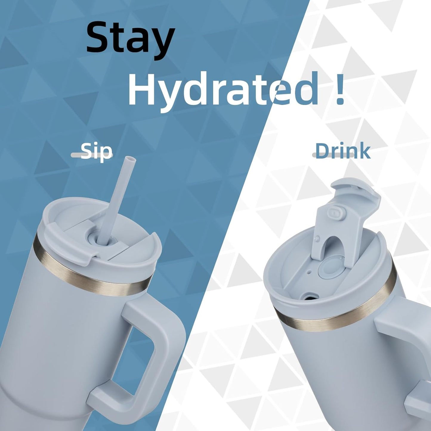 40 oz Tumbler with Handle and 2 Straws,2 in 1 Lid Insulated Water Bottle Stainless Steel Travel Coffee Mug,Lavender